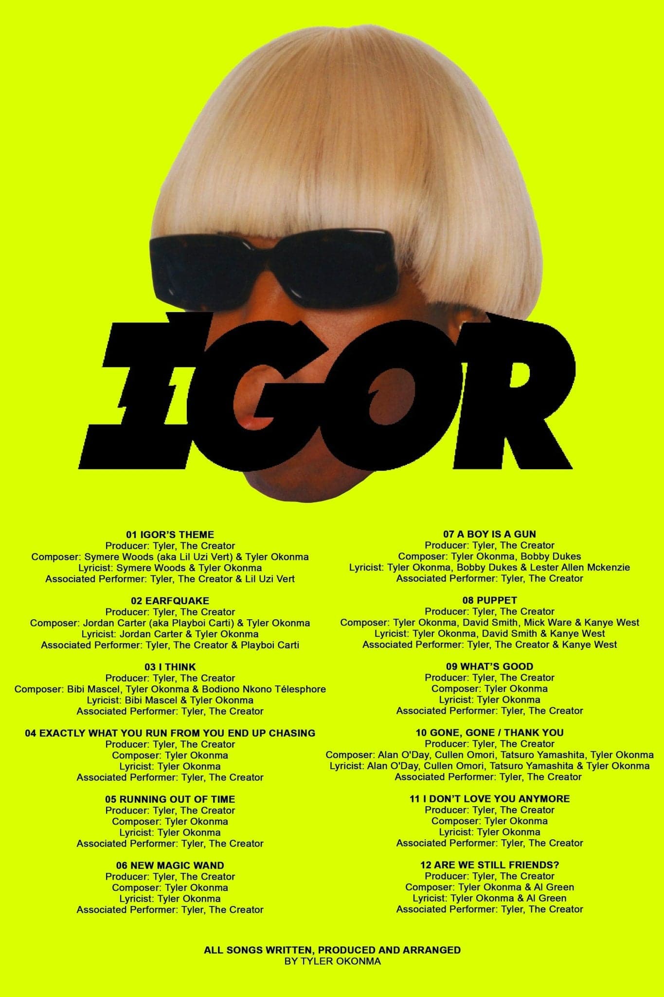Tyler The Creator IGOR Credits Poster – Posters Plug