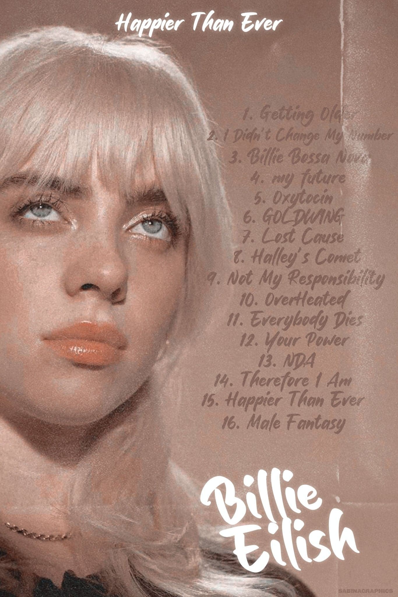 Billie Eilish 'Happier Than Ever' Tracklist Poster - Posters Plug