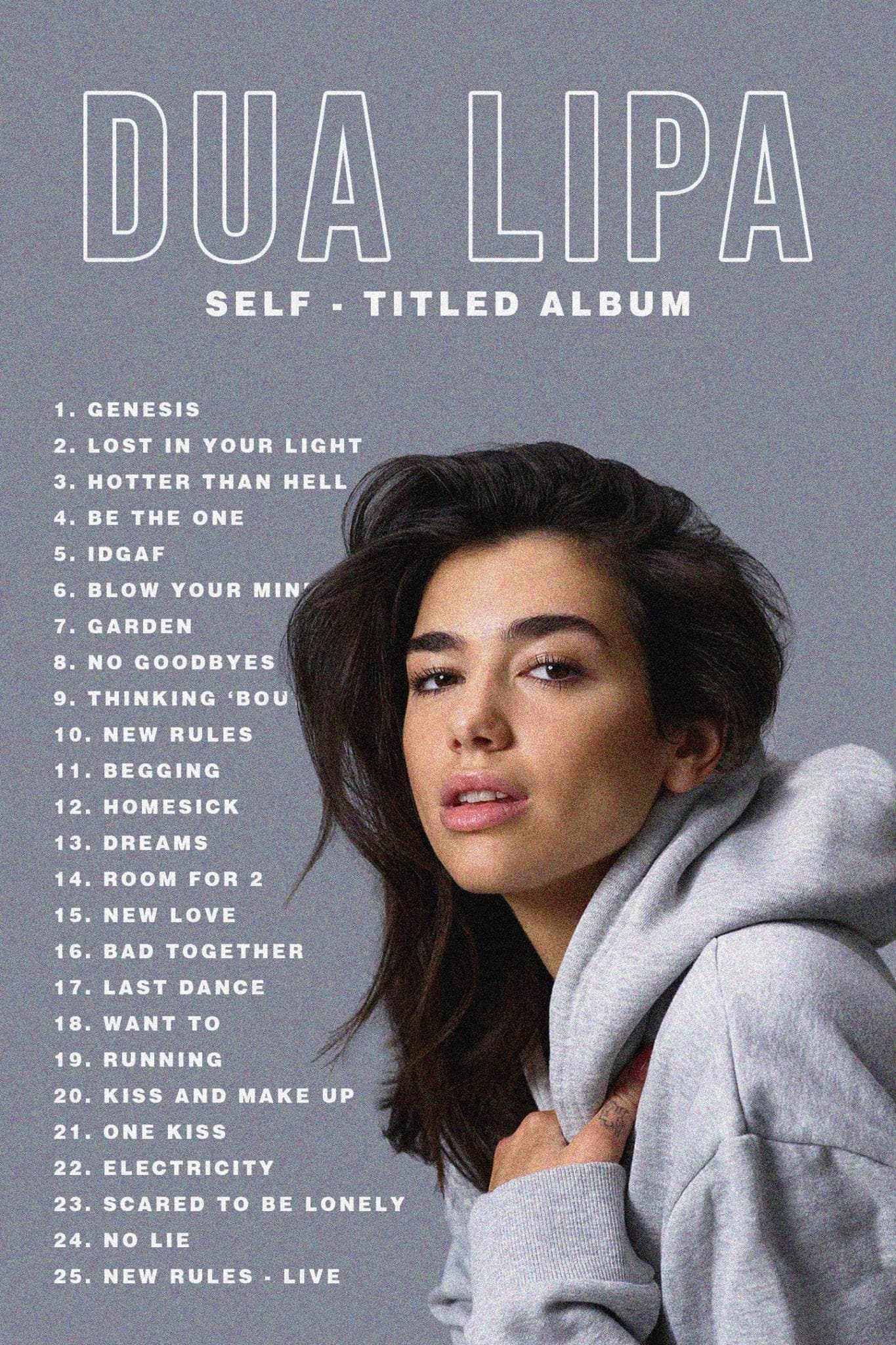 Dua Lipa ‘Self-Titled’ Tracklist Poster - Posters Plug