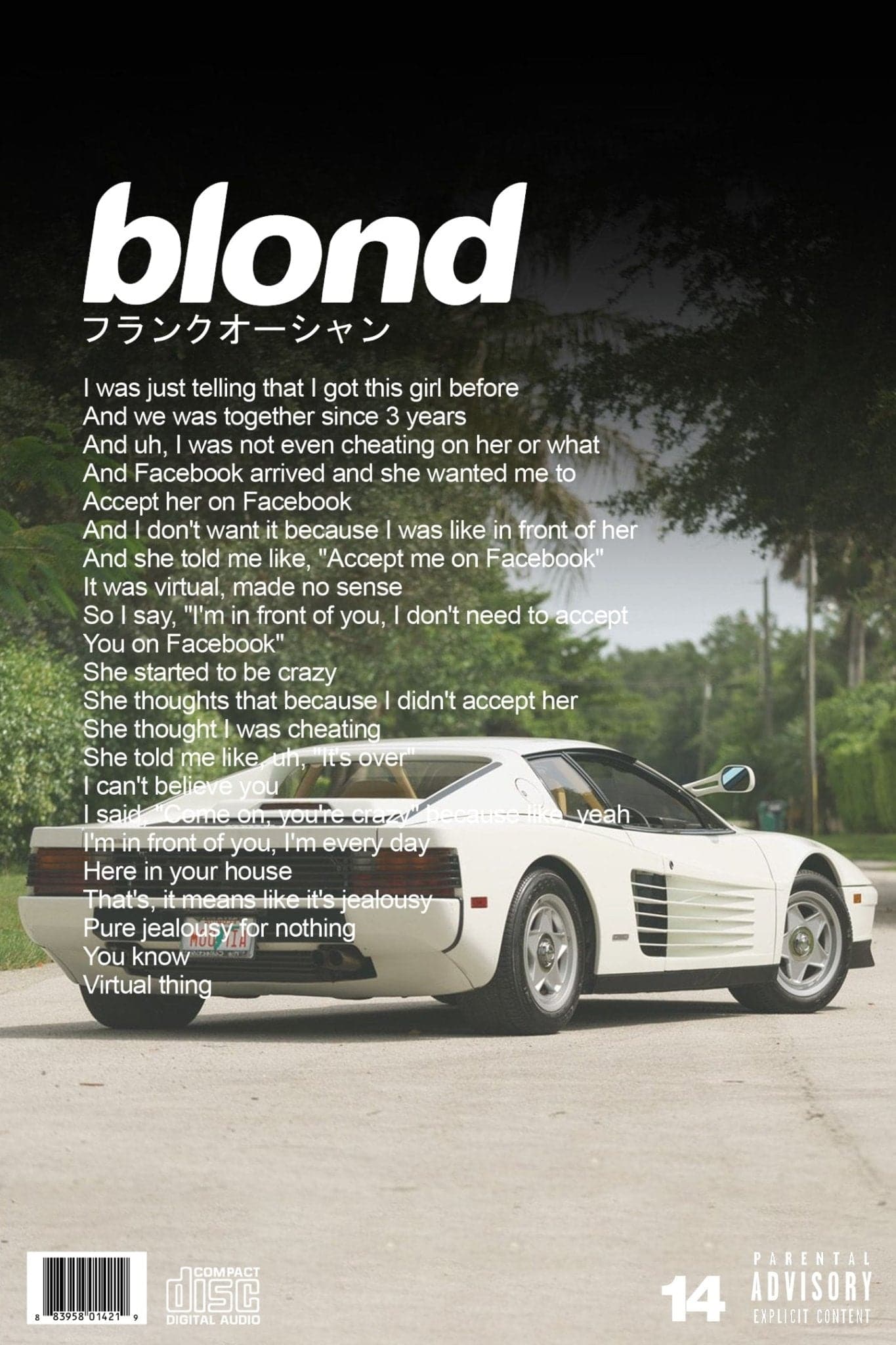Frank Ocean 'White Ferari' Blond Album Poster - Posters Plug