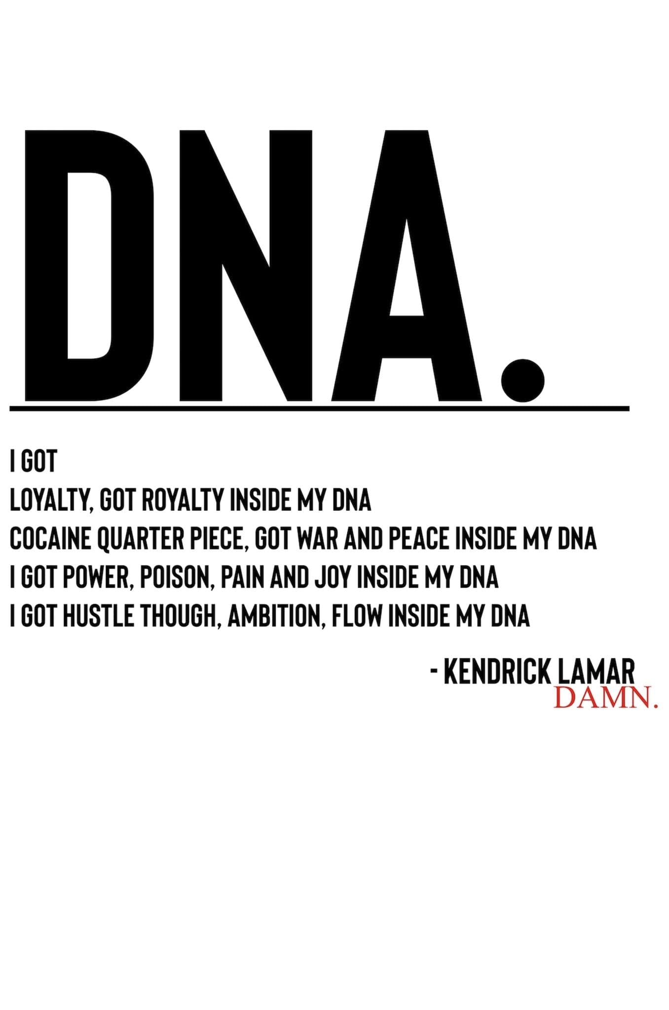 Kendrick Lamar "DNA Lyrics" Poster - Posters Plug