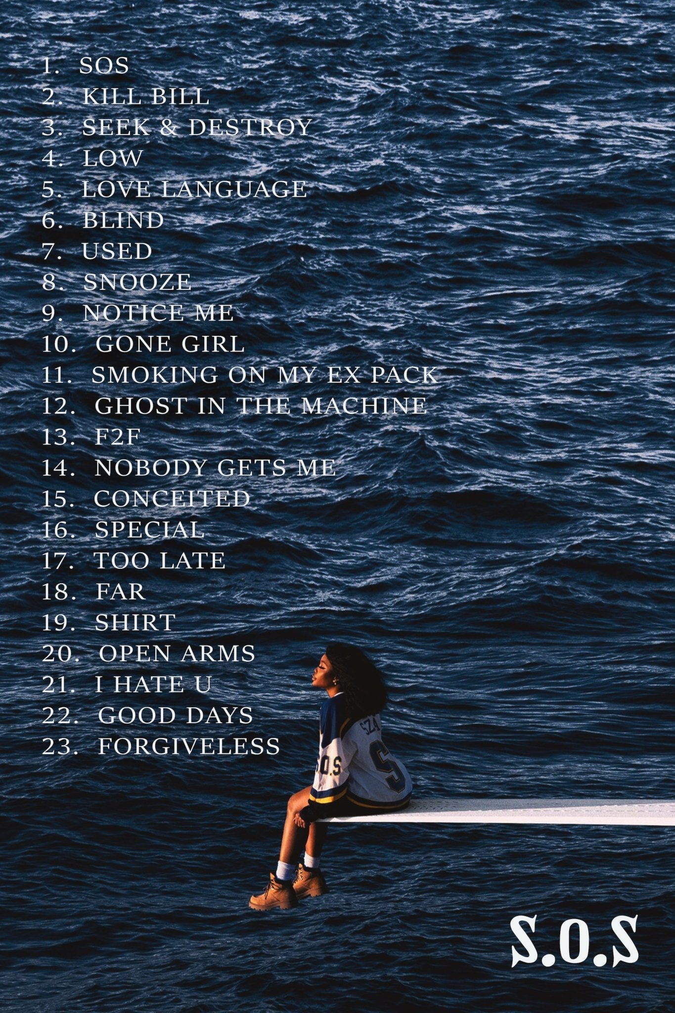 SZA 'Classic SOS Tracklist' Poster Posters Plug
