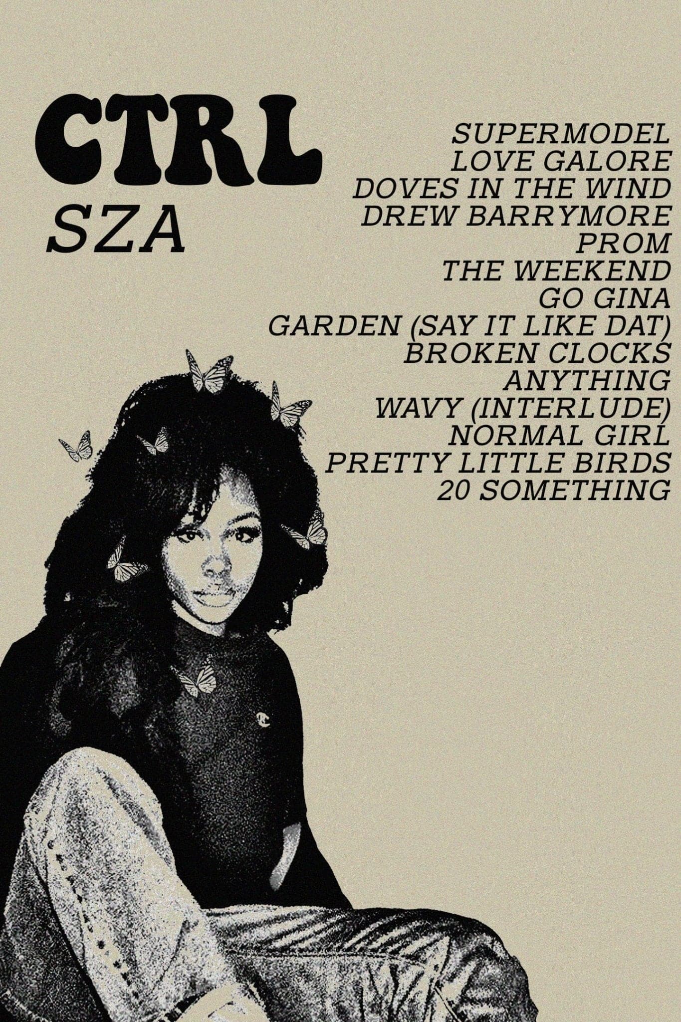 Sza ‘CTRL Brown Album Tracklist’ Poster - Posters Plug